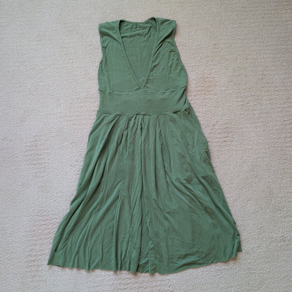 Rachel Pally Modal Stretch V-Neck Flare Dress w/ Pockets Medium Sleeveles Green